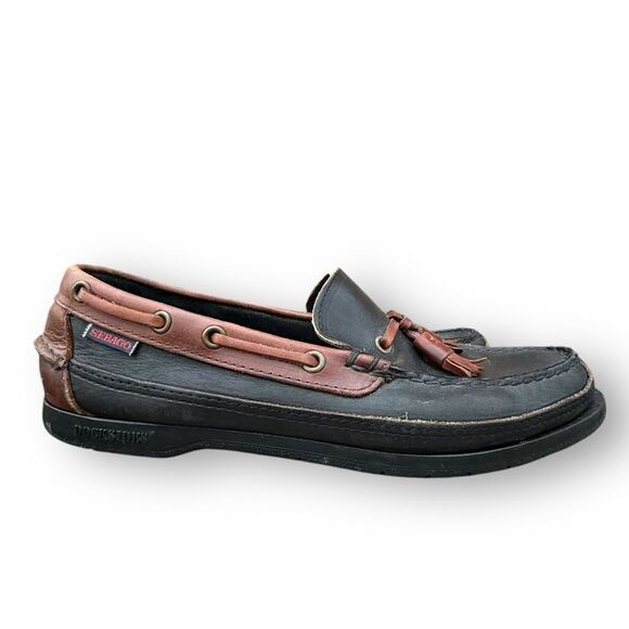 Sebago Tassel Loafers Two Tone Black Brown Leather Moc Shoes Women's size 8 - Picture 12 of 12